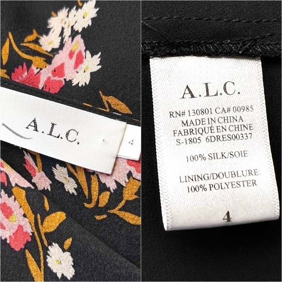 ALC Silk Chiffon Floral Print Puff Long Sleeve V-Neck Tie Belt Wrap Mini Dress 4 - Picture 13 of 15